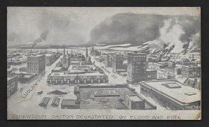 Drawing Downtown Dayton Devastated by Flood & Fire OH Used c1913