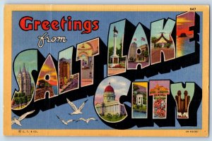 1956 Greetings From Salt Lake City Utah UT Large Letters Birds Vintage Postcard