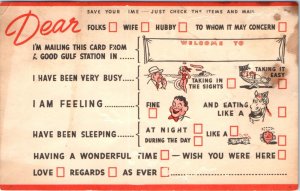 1910s Dear Folks Mad Libs Gulf Station Advertising Postcard