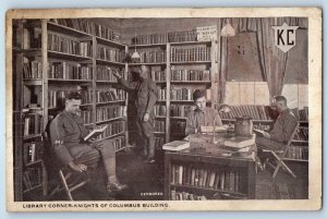 c1918 Columbus Ohio Vintage Postcard Library Corner Knights Building Interior
