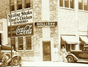 Vintage Coca Cola Postcard Holliday Roadside Diner Sign Cars LARGE UNUSED OH