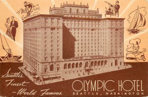 Postcard Olympic Hotel Seattle's Finest Mid Century Advertising Illustration