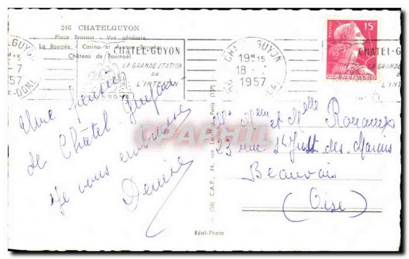 Old Postcard Remembrance Chatelguyon Place Brosson General view The Bourree C...