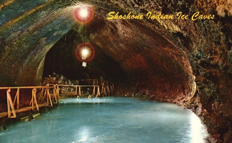 Vintage Postcard Main Room Lava Tubes Ice Floor Shoshone Caves Sun Valley Idaho