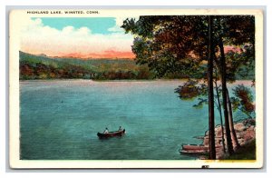 Canoe on Highland Lake Winsted Connecticut CT UNP Linen Postcard W20