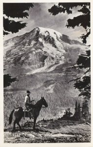 RPPC Mount Rainier National Park - View From Plummer Peak - Man on Horseback T15