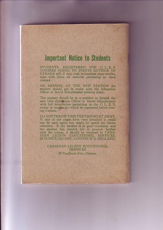 Music B 1943, Canadian Legion Educational Service, Ottawa, Course for Service...