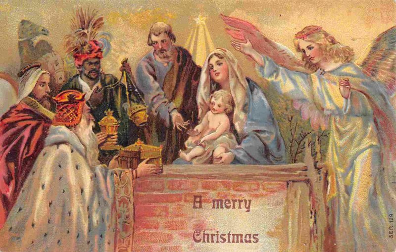 Merry Christmas Baby Jesus Joseph Mary Wise Men Greetings 1911 postcard