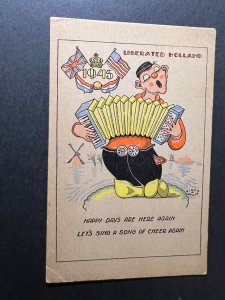 1945 Dutch Netherlands Holland Liberation Postcard Happy Days Accordion