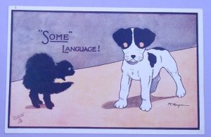 c1920 Vintage Black Cat Dog Some Language Comic Cat F. E. Morgan Tuck Postcard