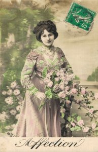 Beautiful Victorian Lady With Flowers Vintage RPPC 08.32 