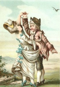 1870s-80s Lovely Colonial Era Couple Dancing New Years Victorian Trade Card F22