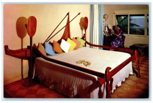 c1960s Coco Palms Hotel The Outrigger Bed View Kauai Hawaii HI Unposted Postcard