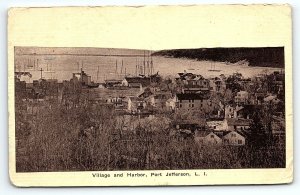 1917 PORT JEFFERSON LONG ISLAND NY VILLAGE AND HARBOR EARLY POSTCARD P3503