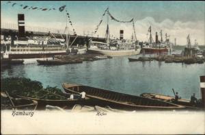 Hamburg Germany Harbor Steamships c1910 Postcard