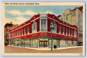 1940 Springfield Massachusetts Postcard Main Bridge Streets Carlisle Building
