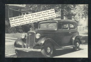 1934 CHEVROLET VINTAGE CAR DEALER ADVERTISING POSTCARD SUMNER IOWA