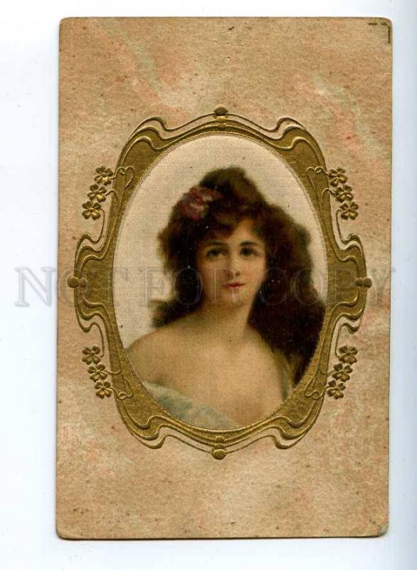 206762 Belle Woman Head by Angelo ASTI Vintage SILK postcard