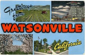 Greetings from Watsonville CA -  Large Letter  1948 Postcard