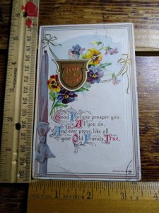 From a Friend with Poem and Flowers Ribbon Embossed Art Print - Greeting Card