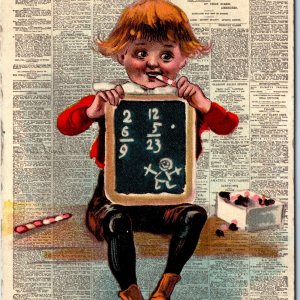 1907 Julius Bien Child's Journal Boy Candy Cane Newspaper Chalk Keystone PC A169