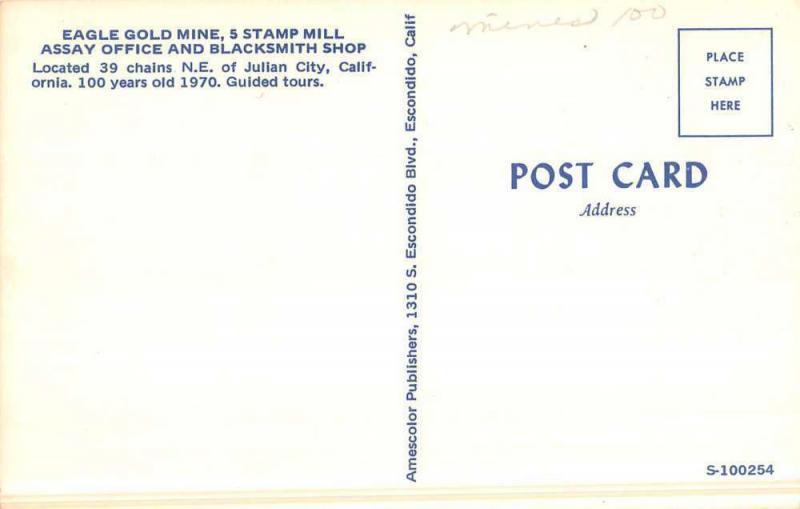 Julian City California Eagle Gold Mine Street View Vintage Postcard K51545