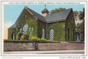 Virginia Norfolk Old Saint Pauls Church Norfolk Showing Cannon Ball Fired By ...