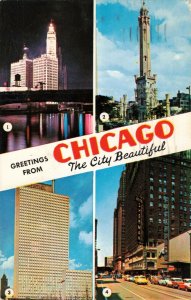 Circa 1958 Greetings from Chicago Hotel Sherman Water Tower Postcard