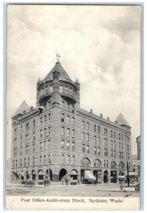 1907 Post Office Auditorium Block Building Spokane Washington WA Posted Postcard