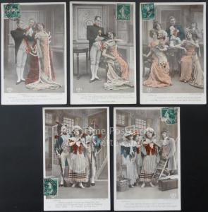 French Card Set of 5 MADAM SANS GENE c1910 RP - Pub by A.S. Set No.771