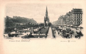 Vintage Postcard 1900's Princess Street Thoroughfare in Edinburgh Scotland UK