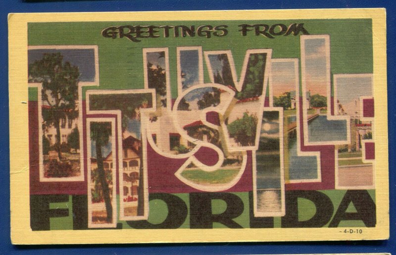 Titusville Florida Greetings large letters linen 1950s postcard