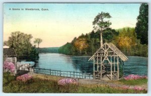 WESTBROOK, Connecticut CT ~ Handcolored MILL POND SCENE 1944  Postcard
