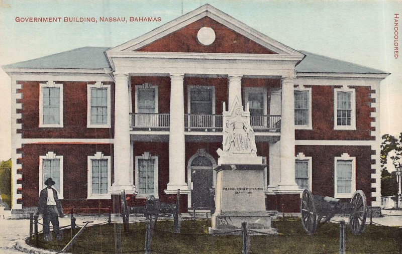 NASSAU BAHAMAS~GOVERNMENT BUILDING~1910s TINTED PHOTO POSTCARD