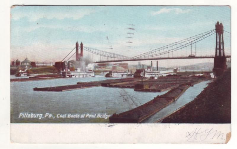 P506 JLs 1907 pittsburg penn coal barges steamers at point bridge