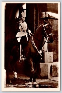 Lifeguards Man On Duty At Whitehall London England Real Photo RPPC Postcard