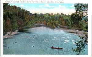 JOHNSON CITY, TN Tennessee Canoeing WATAUGA RIVER Hunters Camp c1920s  Postcard