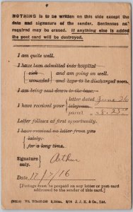 CEF Canadian Field Service Postcard fro Arthur to Mrs Arthur Lowe Halifax NS H80