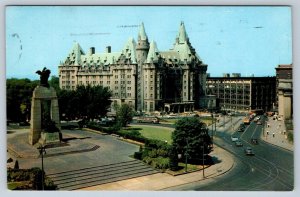 Chateau Laurier, War Memorial, Ottawa Postcard 1961 Swim Safely Slogan Cancel
