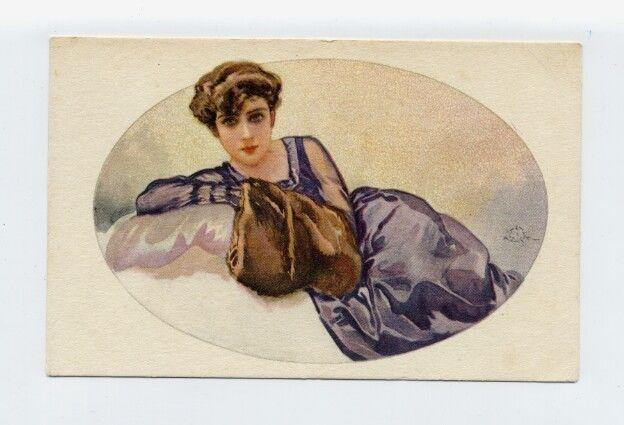 gla589 - young woman reclining - art by Terzi - postcard