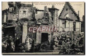 Old Postcard Army Senlis houses burned by the Germans in the area of ??the Un...