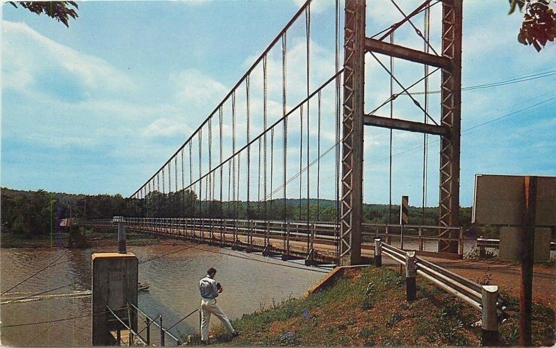 Warsaw Missouri Swinging Bridge Man With Camera 1950s