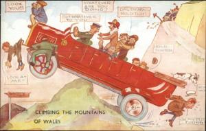 Tourist Bus Climbing Mountains of Wales Comic Postcard