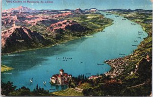 Switzerland Lac Leman Lake Geneva Vintage Postcard C136