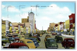 1952 Broad Street Buildings Cars Shops Scene Augusta Georgia GA Posted Postcard
