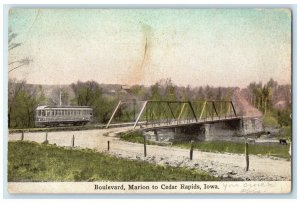 c1920 Boulevard Marion Streetcar Trolley Cedar Rapids Iowa IA Vintage Postcard