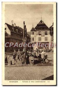 Postcard Old Fountain and Kayserberg Commemorative Cross