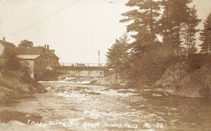 Island Falls ME Falls Island and Bridge Real Photo Postcard