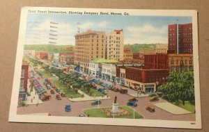 VINTAGE 1942 USED .01 LINEN PC THIRD STREET INTERSECTION MACON GA. DEMPSEY HOTEL