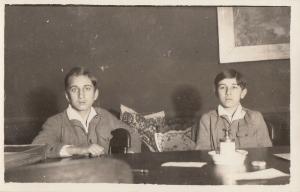 Photo postcard dated 1925 hungarian text two young boys